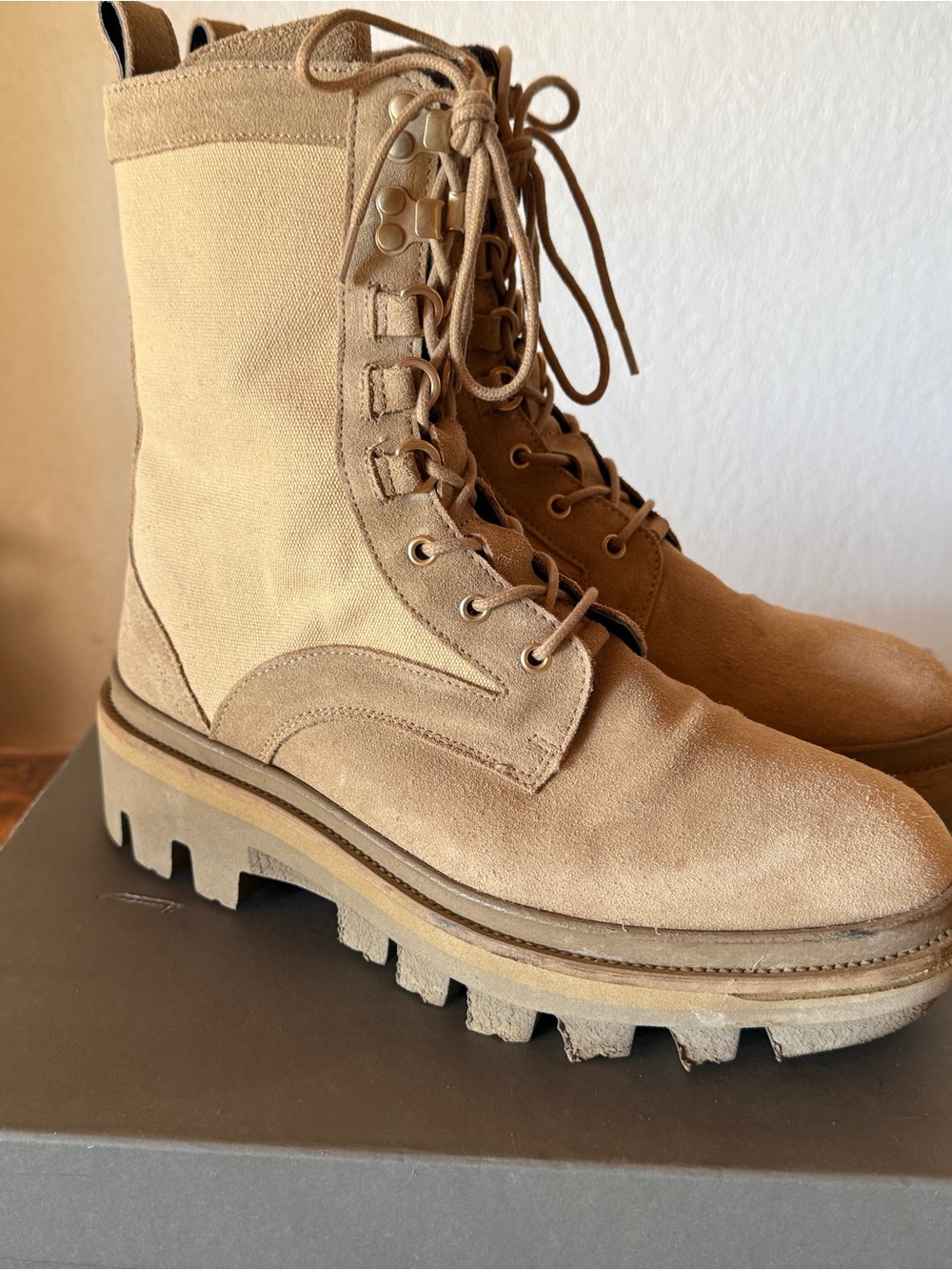 AllSaints Women's Tan Suede Lace-Up Beth Combat Boots
